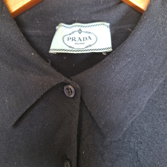 Prada Collared Sweater Navy Blue Long Sleeve Polo Designer Size M
